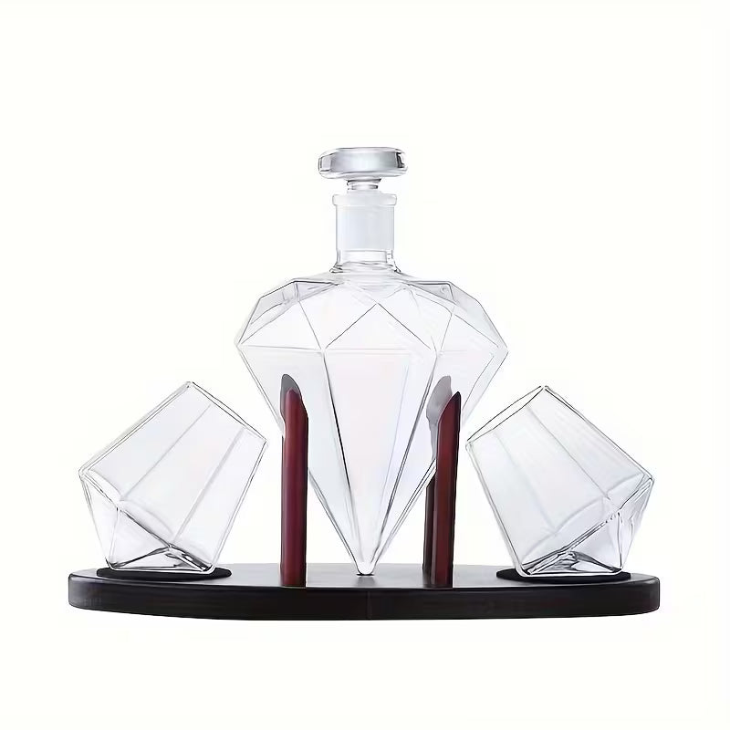 Elmas Desen Cam Sunum Seti – 1000 ml Dekantır + 2 Bardak Premium Koleksiyon Seti