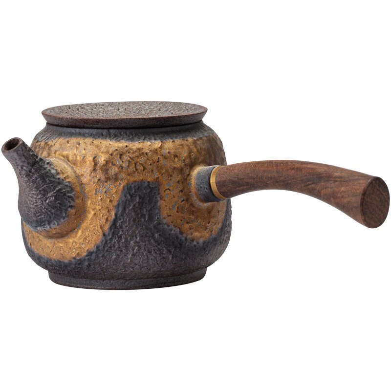 Japon Stil Seramik Kyusu Çaydanlık – 230 ml Bronz Pottery Mini Teapot (Dehua)